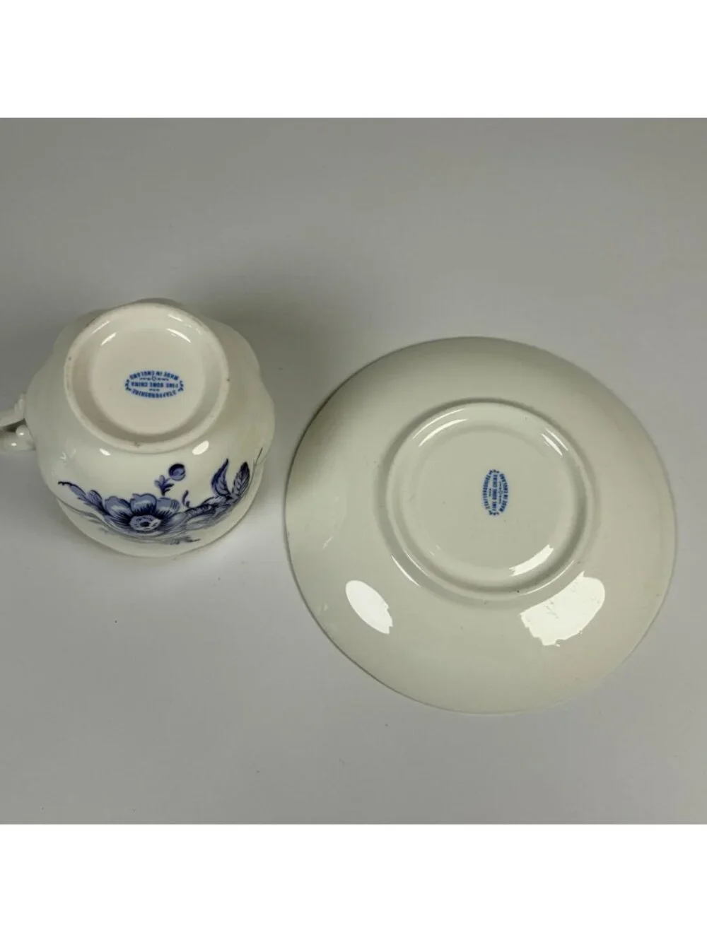 Vintage Staffordshire Blue Floral Fine Bone China Cup & Saucer Set